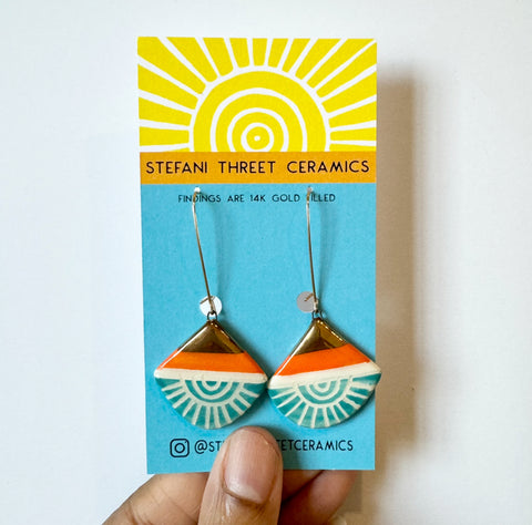 Turquoise Sun/Orange Luster Dangle Earrings